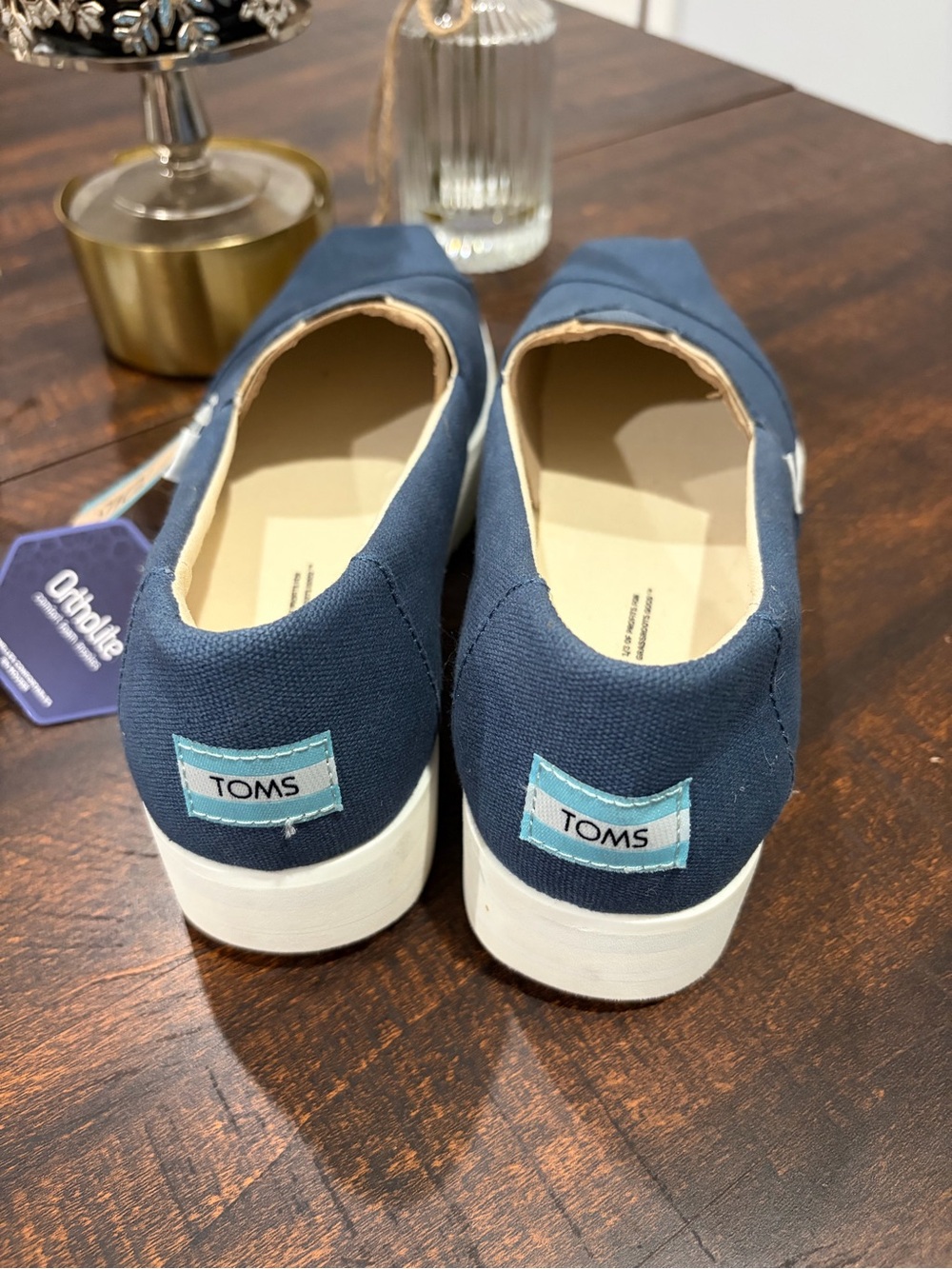 TOMS Navy Canvas Slip-On Platform Moccasins - Picture 2 of 5